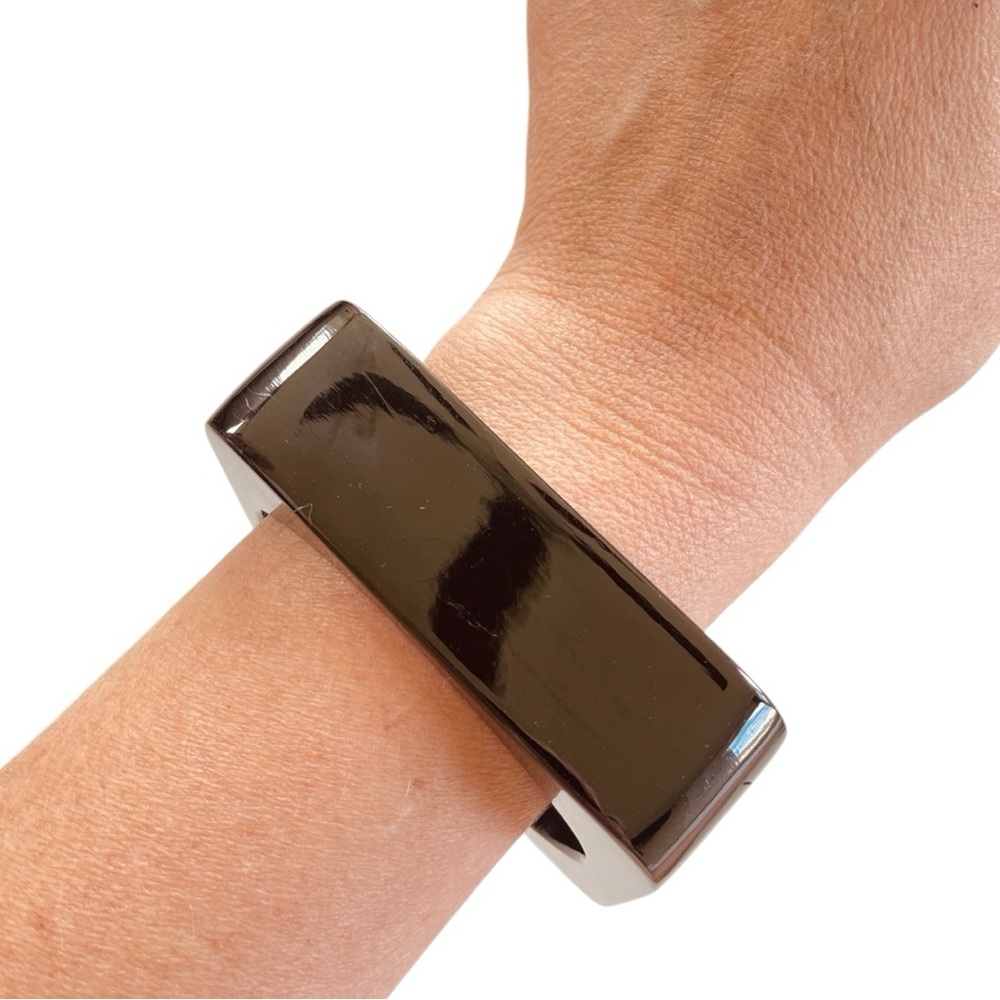Vintage Black Chunky Acrylic Square Bangle Bracelet - Picture 2 of 5